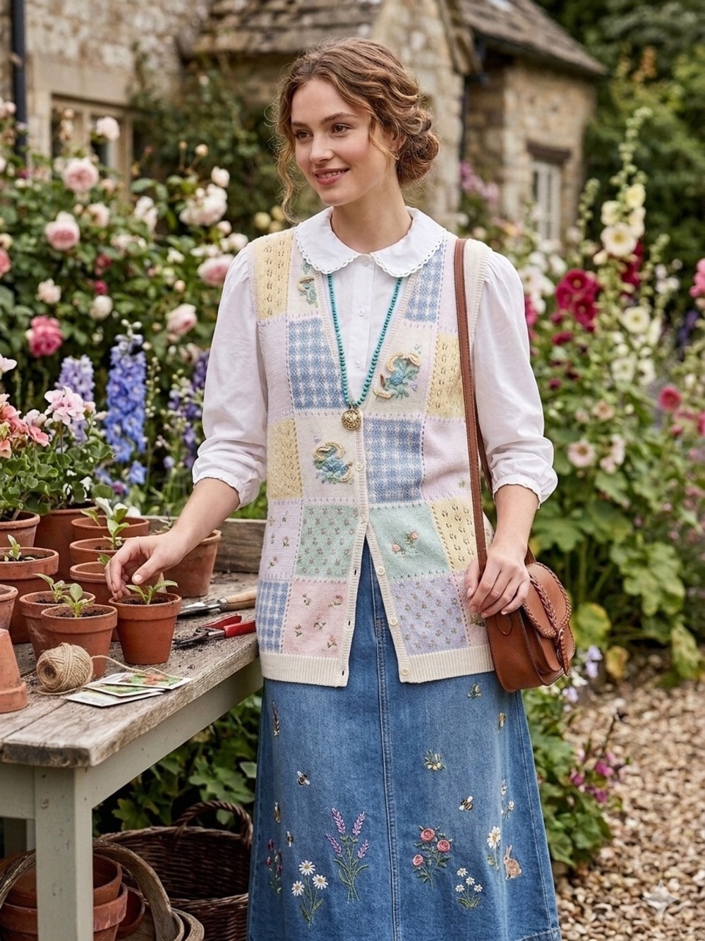 Embroidered patchwork floral boho vintage vest w farmhouse cottagecore vibe
